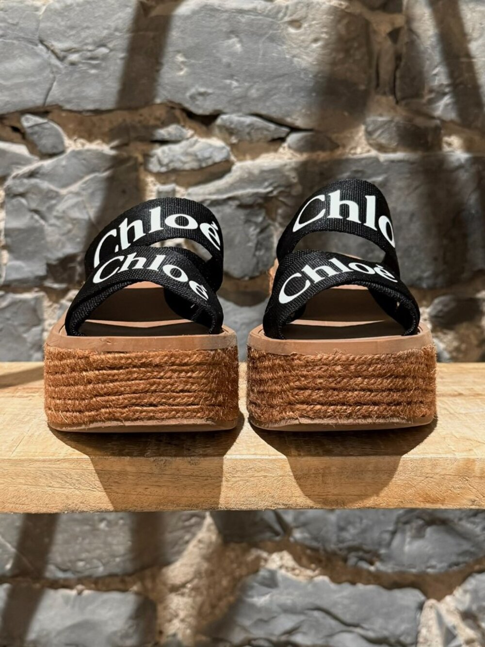 Chloé Black Logo Platform Wedge Woody Sandals - Picture 2 of 10